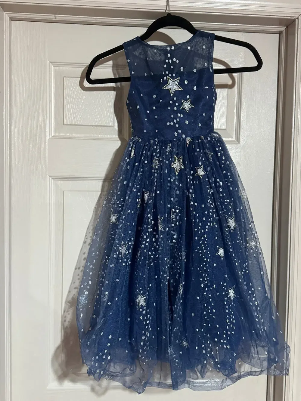 Trish Sully Little Girls Navy Blue Starry Night Silver Stars Tulle Gown size 5